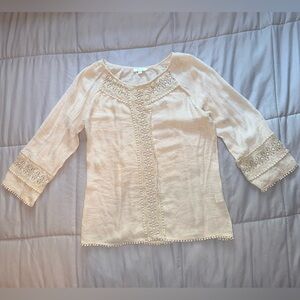 Jade Cream Embroidered Boho Blouse Size Medium